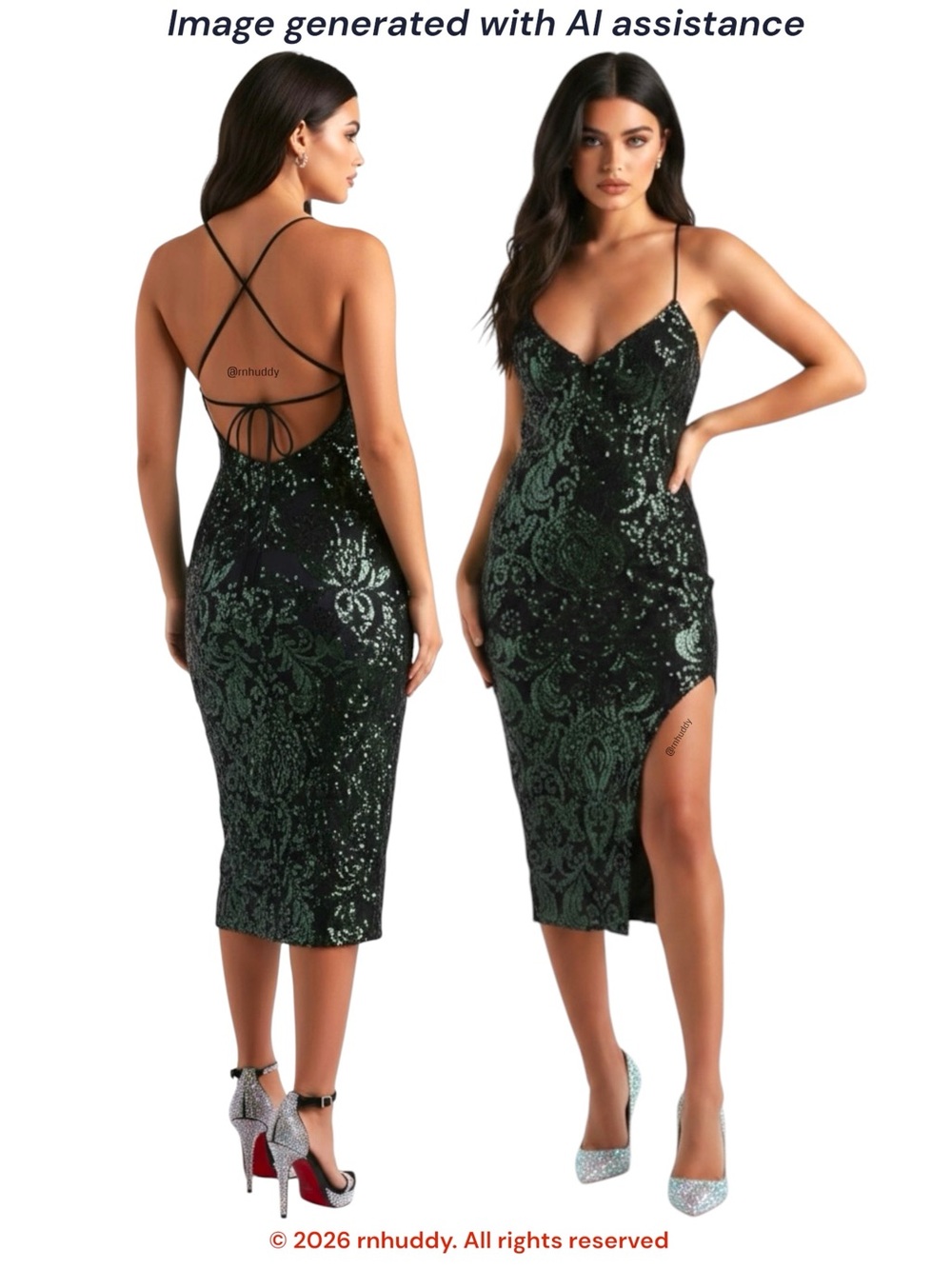 NWT Windsor L green sequin high side slit midi dress